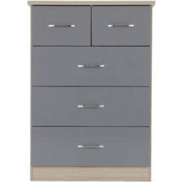 Seconique Nevada 3+2 Drawer Chest - Grey Gloss/Light Oak Effect Veneer, Grey