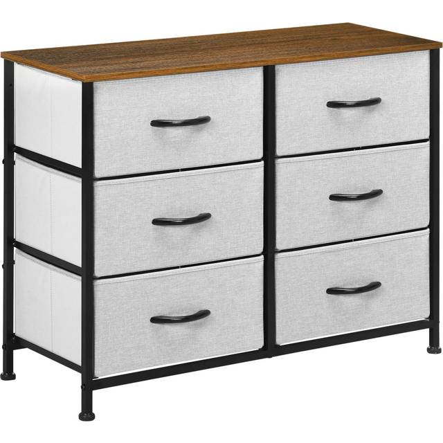HOMCOM 6 Drawer Fabric Chest of Drawers w/ Wooden Top for Closet Hallway Grey | TJ Hughes