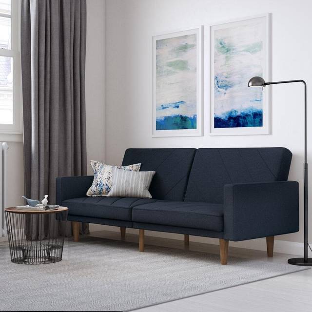 Dorel Paxson Clic Clac Sofa Bed With Wooden Feet Linen Navy Blue, Blue