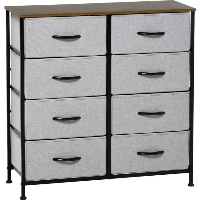 HOMCOM 8 Drawer Fabric Chest of Drawers w/ Wooden Top for Closet Hallway Grey | TJ Hughes