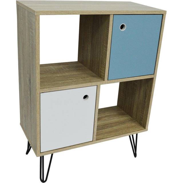 Open Sideboard Shelving with Cupboards - Oak - Oak / Black / Blue / White - Brown