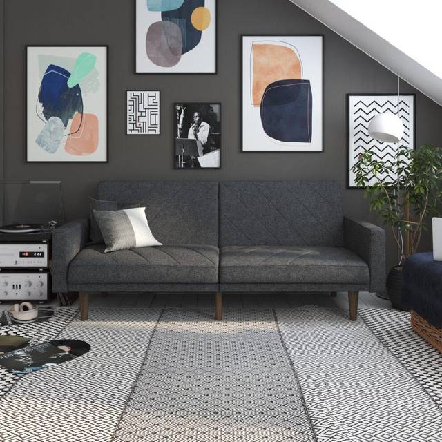 Dorel Paxson Clic Clac Sofa Bed With Wooden Feet Linen Grey, Grey
