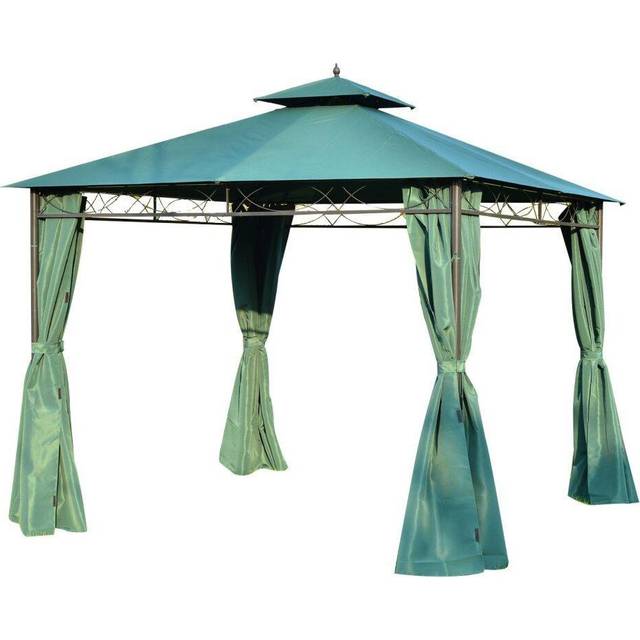 Outsunny 3(m) X 3(m) Metal Garden Gazebo Marquee Party Tent Patio Canopy Pavilion + Sidewalls - Green
