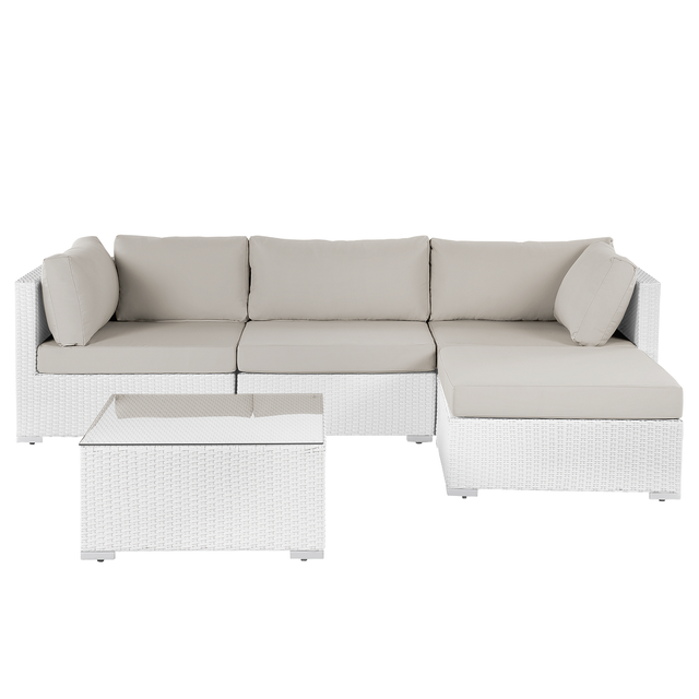 Beliani Garden Corner Sofa With Table 4 Seater Sano Left Hand Modular Pe Rattan White, White