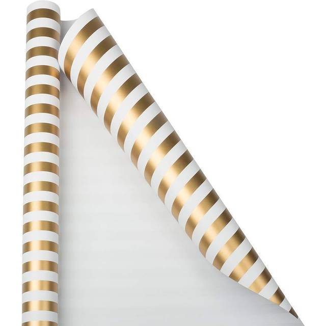 JAM Paper Gift Wrap - Striped Wrapping Paper - 25 Sq Ft (30 in x 10 Ft) - Gold & White Stripes - Roll Sold Individually