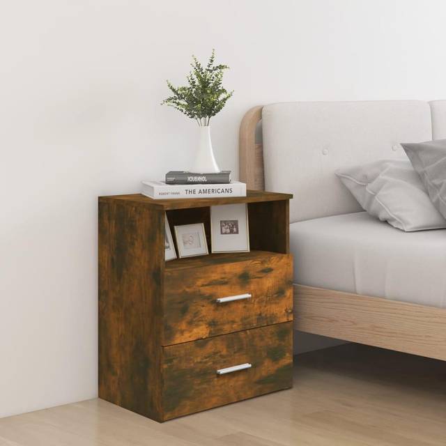 Bed Cabinet Smoked Oak 50x32x60 cm Vidaxl