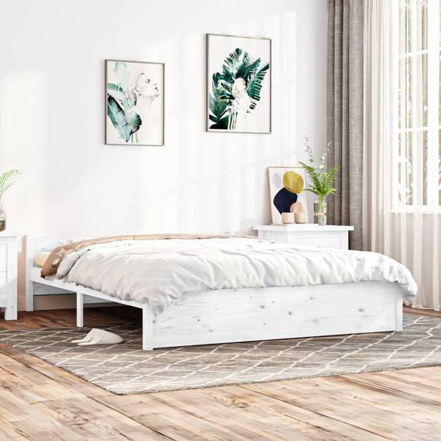 vidaXL Bed Frame without Mattress White Solid Wood 150x200 cm King Size King Size