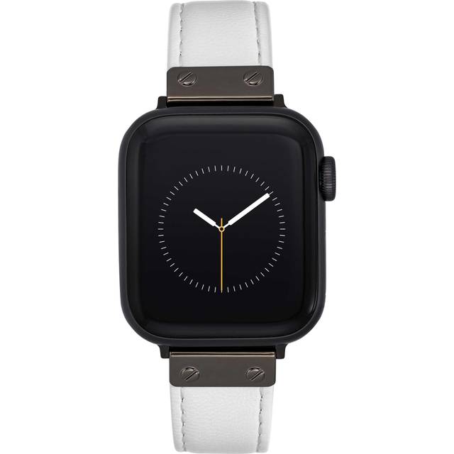 Anne Klein Women's Leather Band for Apple Watch® in White/Gunmetal size 42/44/45/Ultra(49mm)