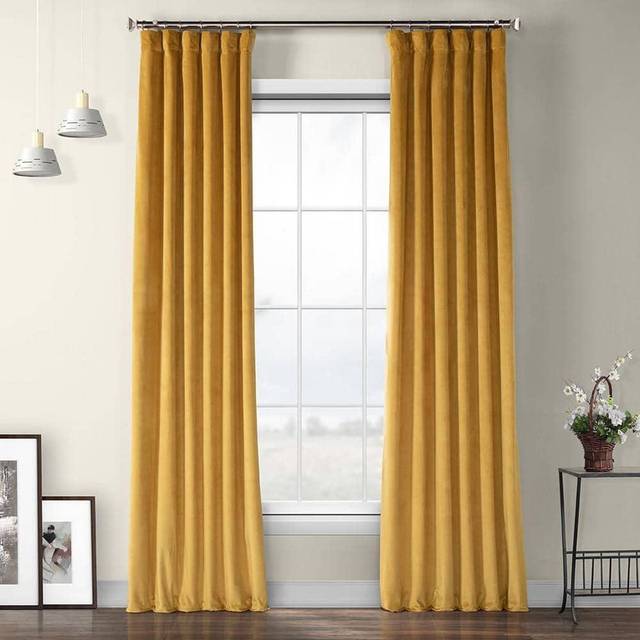 HPD Half Price Drapes Heritage-gardin i sammet, mörkläggningsgardin för sovrum och vardagsrum, (1 längd), 127 x 274 cm, guld (Aztec Gold)