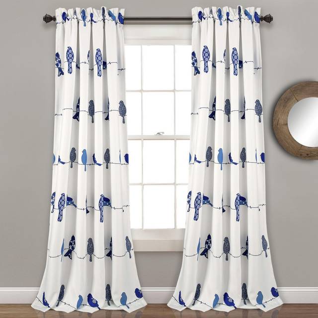 Lush Decor Rowley Birds Curtains Room Darkening Window Panel Set for Living  Dining  Bedroom Pair  52W x 95L  Navy
