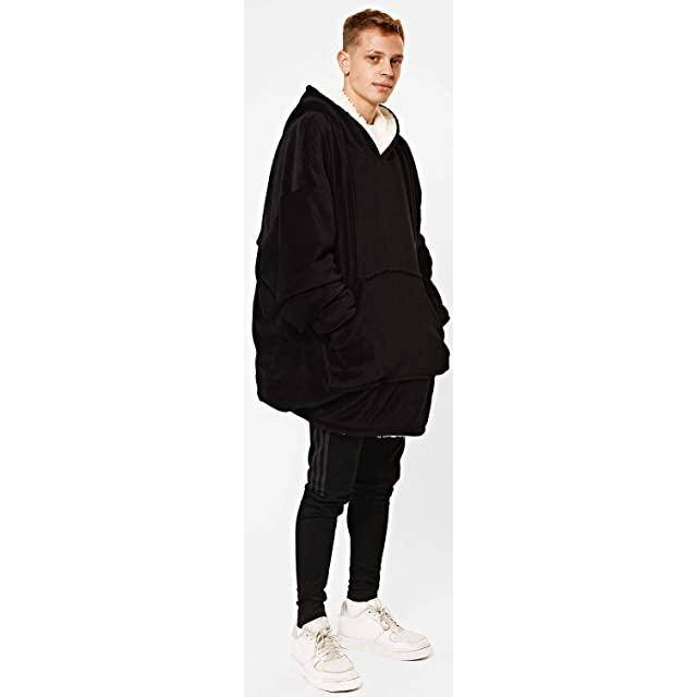 Sienna Hoodie Blanket Ultra Plush Wearable Sherpa Oversize Black, Black