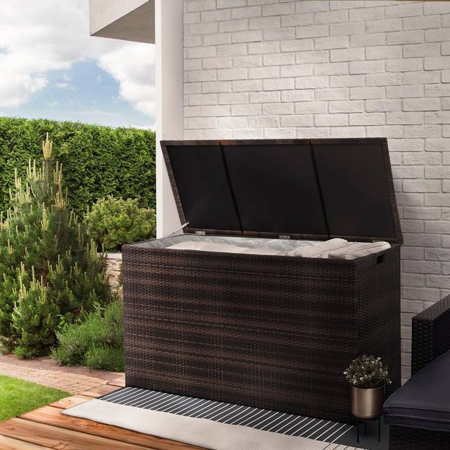 Teamson Home Wicker 154 Gallon Outdoor Deck Box for Cushions Storage Gray, Grey
