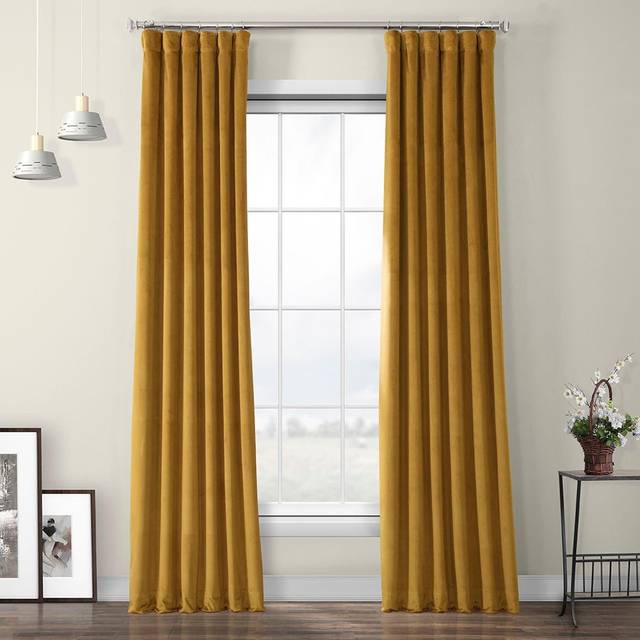 HPD Half Price Drapes Heritage-gardin i sammet, mörkläggningsgardin för sovrum och vardagsrum, (1 längd), 127 x 213 cm, guld (Retro Gold)