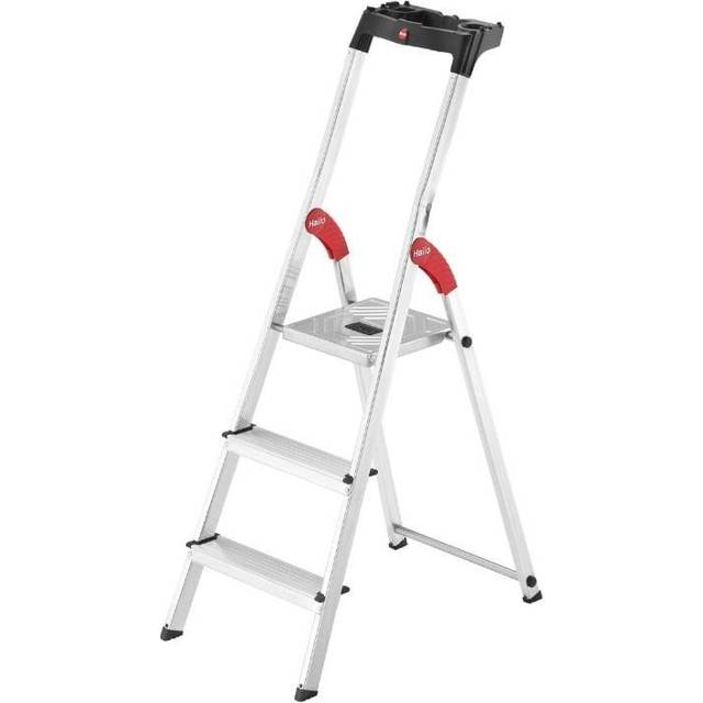 Hailo L60 Aluminium Step Ladder - 3 Tread, Silver