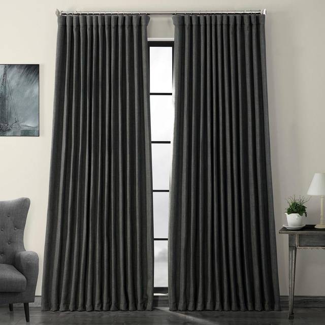 HPD Half Price Drapes Faux Linen Textured Room Darkening Curtains for Bedroom 96 Inches Long 1 Panel  100W X 96L Extra Wide Cu