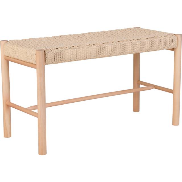 Poplar wood bench with woven seat House Nordic Abano - Beige - 35x80x45 cm