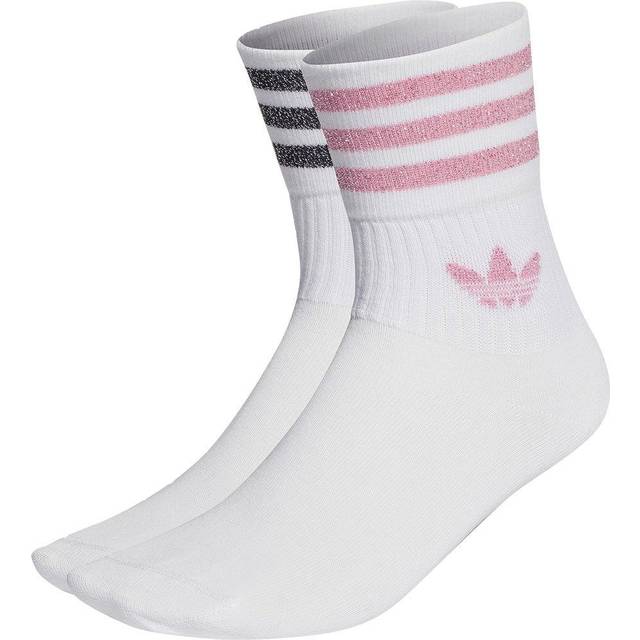 adidas Originals Womens 2 Pack Glitter Crew Socks - Multi, White/Bliss Pink/Black, Size Xs, Women - XS