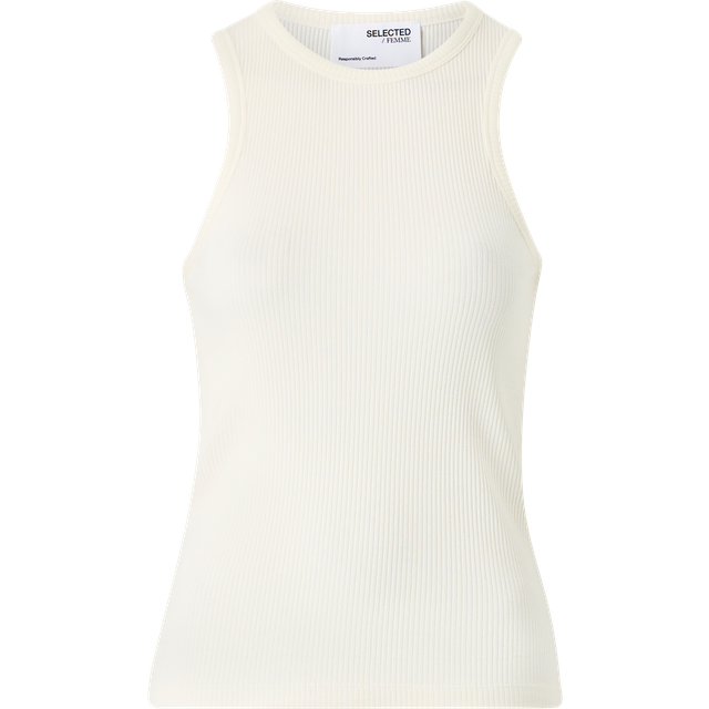 Selected Anna Ribbed Tank Top - Snow White