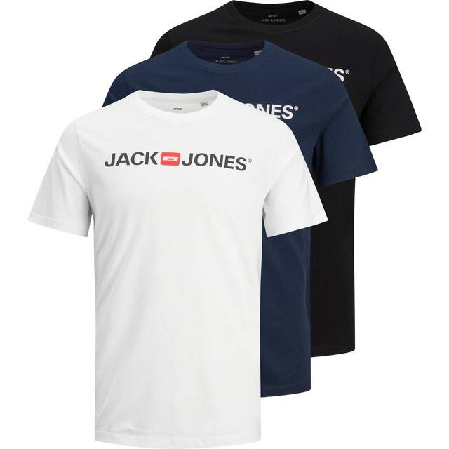 T-shirts Jack & Jones col ras-du-cou ecorp logo (x3) - Blanc - S