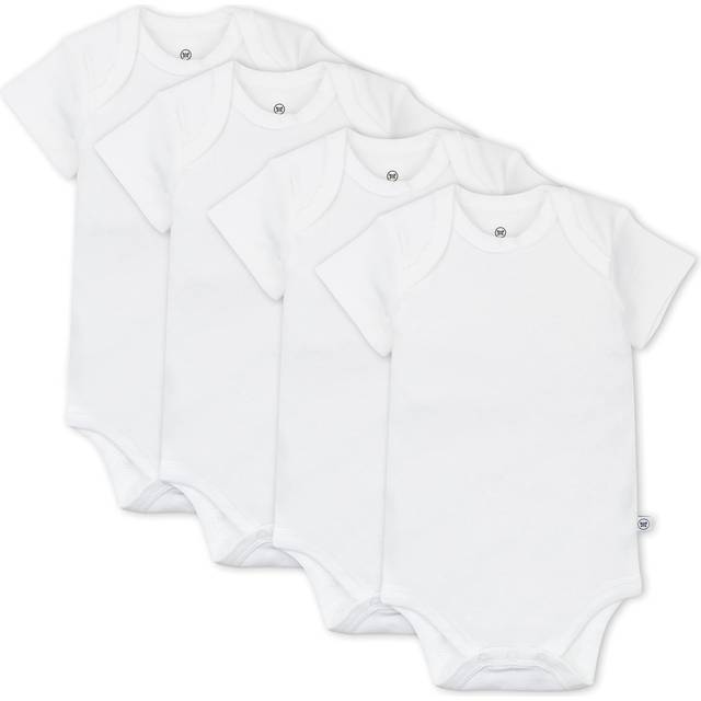 HonestBaby Multipack Short Sleeve Bodysuits One-Piece 100% Organic Cotton for Infant Baby Boys  Girls  Unisex  4-Pack Bright White  Newborn