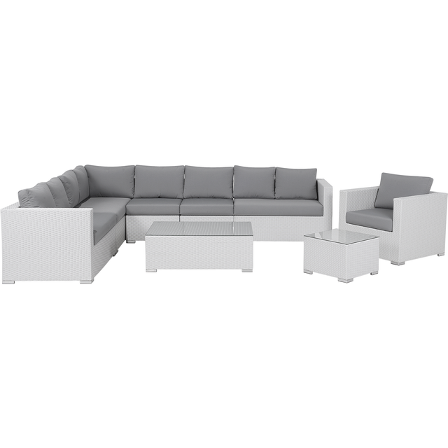 Beliani Garden Lounge Set With Table 8 Seater XXL Right Hand Modular Pe Rattan White, White