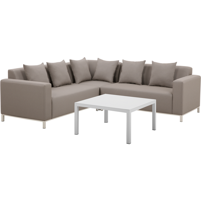 Beliani Garden Corner Sofa With Table 5 Seater Belize Left Hand Modular Beige, Cream