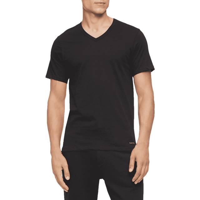 Calvin Klein Men's Cotton Classics 3-Pack Undershirts  3 BLACK - VNECK