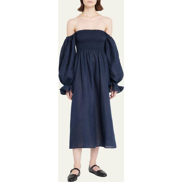 Sleeper Atlanta Linen Midi Dress - L - Blue
