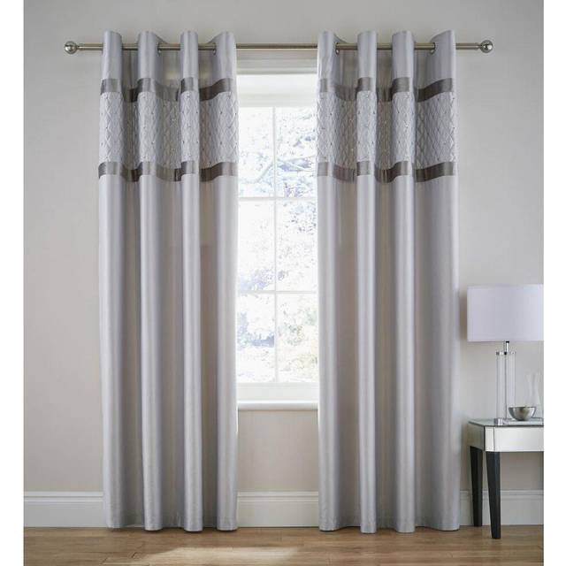 Catherine Lansfield Sequin Cluster Eyelet Curtains Silver 66x72 Inch