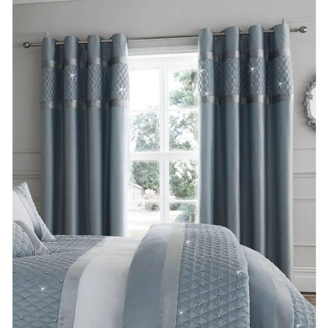 Catherine Lansfield Sequin Cluster Lined Eyelet Curtains Duck Egg 168 W x 183 D cm