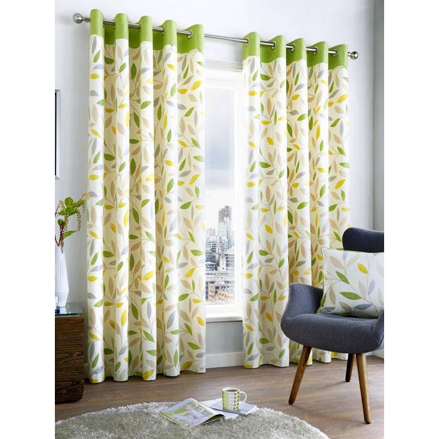 Fusion Beechwood Ready Made Eyelet Curtains Green - Green/Cream