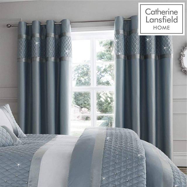 Sequin Cluster Lined Eyelet Curtains - Duck Egg (168 W x 229 D cm)
