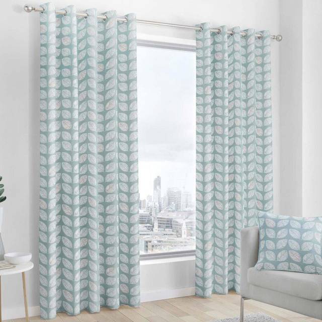 Fusion Delft Bladtryck 100% bomullsöljett fodrade gardiner, ankägg, 46 x 72 tum, 52% polyester/48%, B 117 cm (46 tum) x D 183 cm (72 tum)
