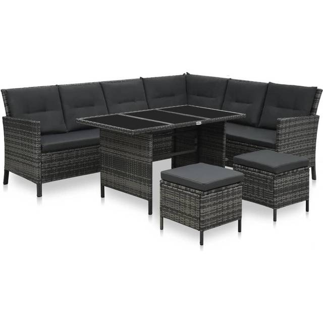 vidaXL 4 Piece Garden Lounge Set with Cushions Poly Rattan Grey