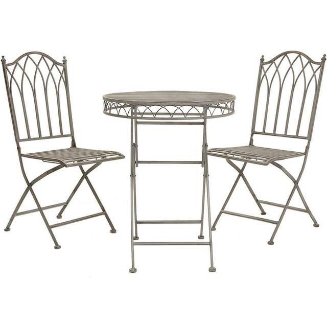 Charles Bentley Wrought Iron Bistro Set - Grey, Grey