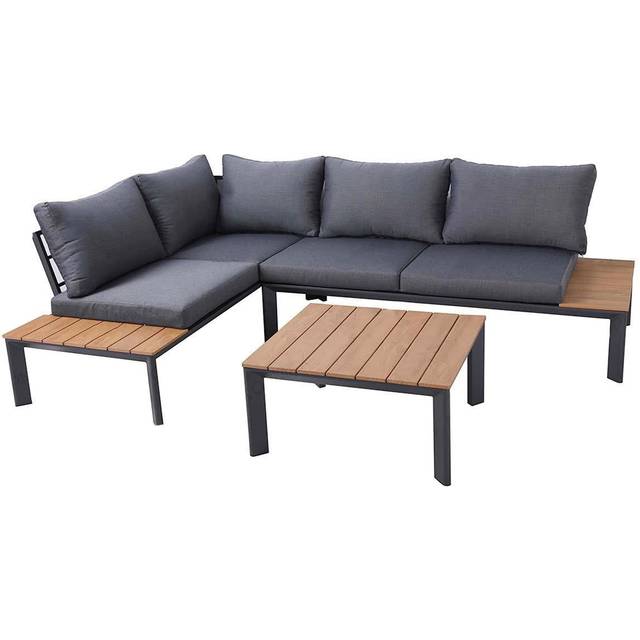 Charles Bentley Polywood Lounge Set with Recliner Seat Multi use Wooden Black Stylish Outdoor 8cm Dark Grey Cushions
