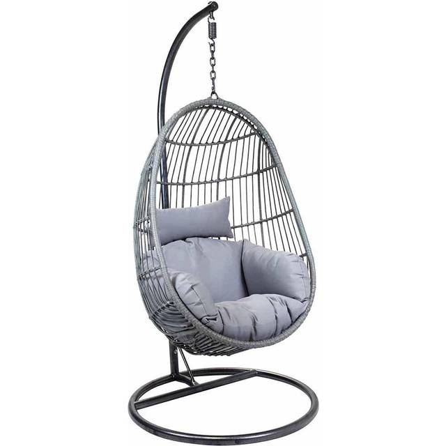 Charles Bentley Grey Rattan Swing Egg Chair with Cushions - 1 Seater