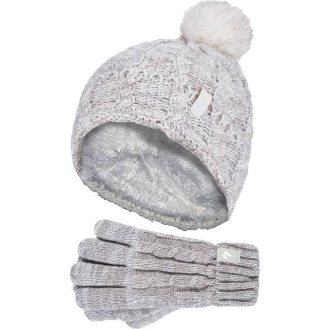 Heat Holders - Girls Bobble Pom Pom Hat and Gloves Set - Grey - 7-10Y