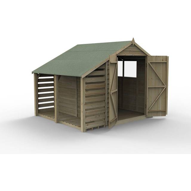 Forest Garden 6x8 Forest 4Life Overlap Apex Shed with Double Door and Lean To - 6 x 8 Forest 4Life Overlap Apex Wooden Shed with Double Door and Lean To - Delivery