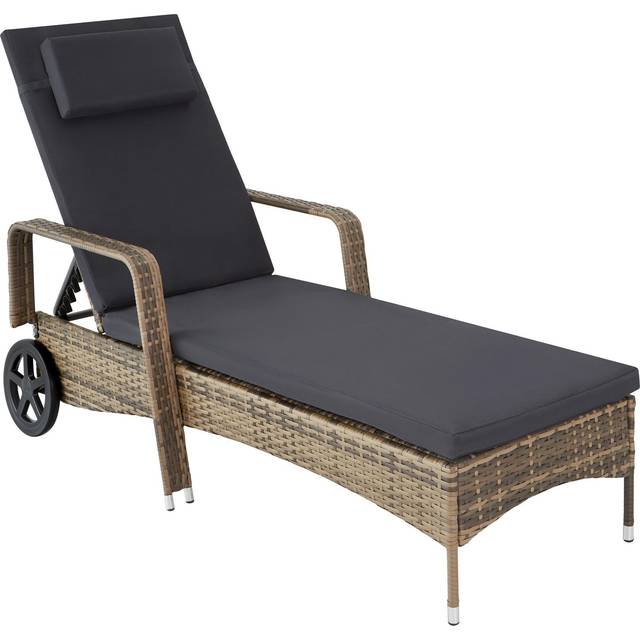 tectake Nature and Dark Grey 6 Position Sun Lounger - Brown - 1 Seater