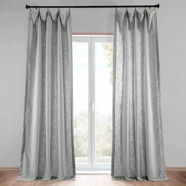 HPD halvt pris draperier premium tunga falska linnegardiner för vardagsrum (1 panel), 50 B x 108 L ljusfiltreringsgardiner 258 cm långa fönstergardiner för sovrum, askgrå