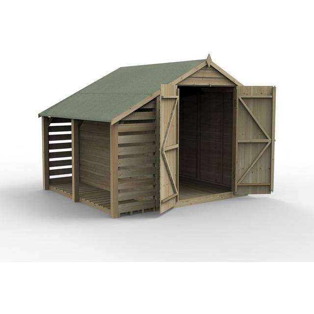 Forest Garden 6x8 Forest 4Life Overlap Windowless Apex Shed with Double Doors and Lean To - 6 x 8 Forest 4Life Windowless Shed with Double Doors and Lean To - Deliv