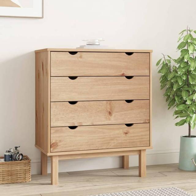 vidaXL Drawer Cabinet OTTA 76.5x39.5x90cm Solid Wood Pine - Brown