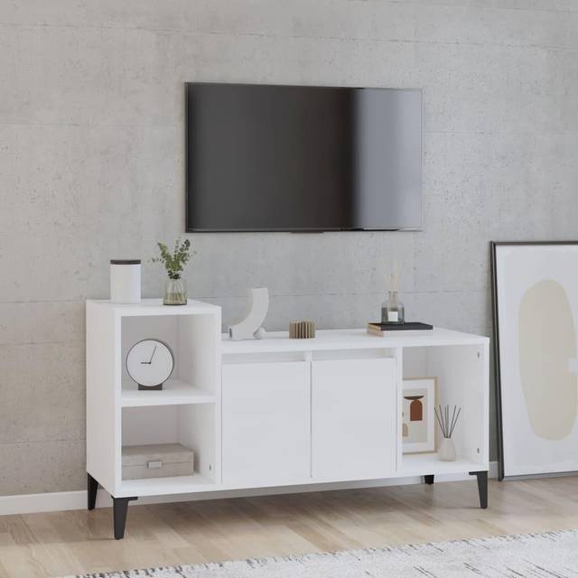 vidaXL TV Cabinet High Gloss White 100x35x55 cm Engineered Wood