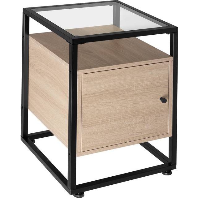 Tectake Nightstand Dudley w/ 3 Shelves, Magnetic Door - Light Brown, Brown