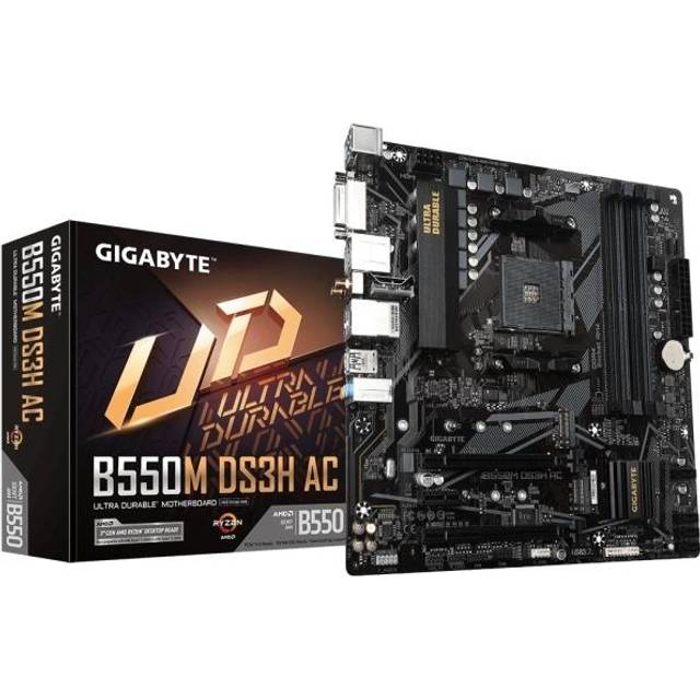 GIGABYTE B550M DS3H AC Motherboard - AMD Ryzen 5000 CPUs, 5+3 Phases VRM, up to 4733MHz DDR4, 1xPCIe 4.0 + 1xPCIe 3.0 M.2, Wi-Fi 5, 1GbE LAN, USB 3.2 Gen 1
