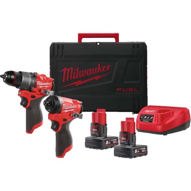 Milwaukee M12FPP2A-602X 12V FUEL Combi Drill and Impact Driver - 2x 6Ah Batteries Charger and Case
