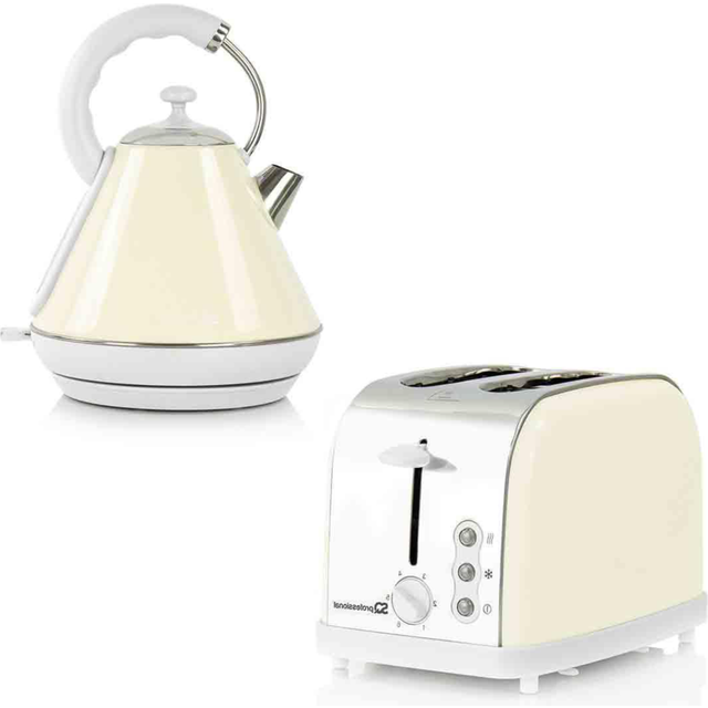 SQ Professional Dainty 1.8L Stainless Steel Electric Kettle and 2 Slice Toaster Set - Tan (1.8L)