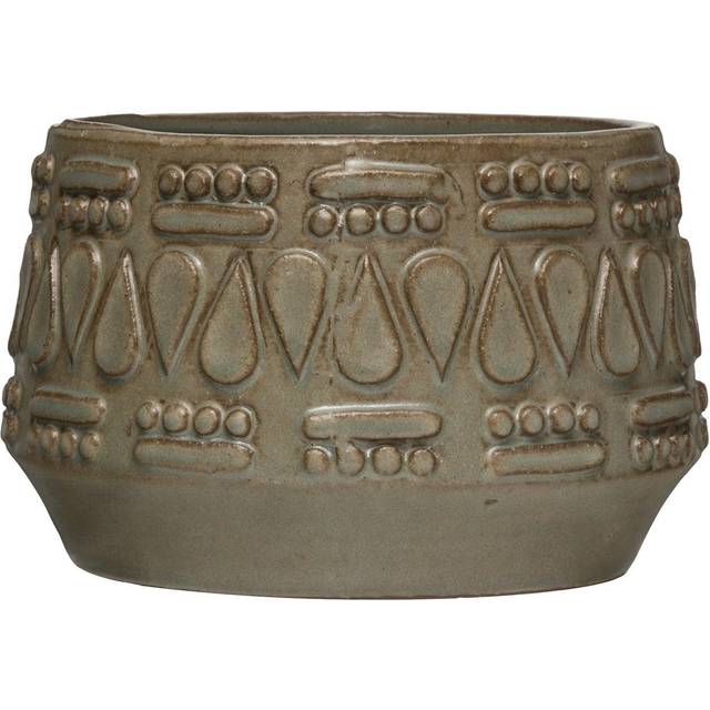 "Creative Co-Op DF2979 Embossed Stoneware Reactive Glaze Finish (Holds 4"""""""""""""""" Pot/Each one Will Vary) Planter  Green"