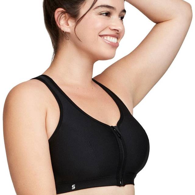 Glamorise Zip Up Front-Closure Sports Bra - Black